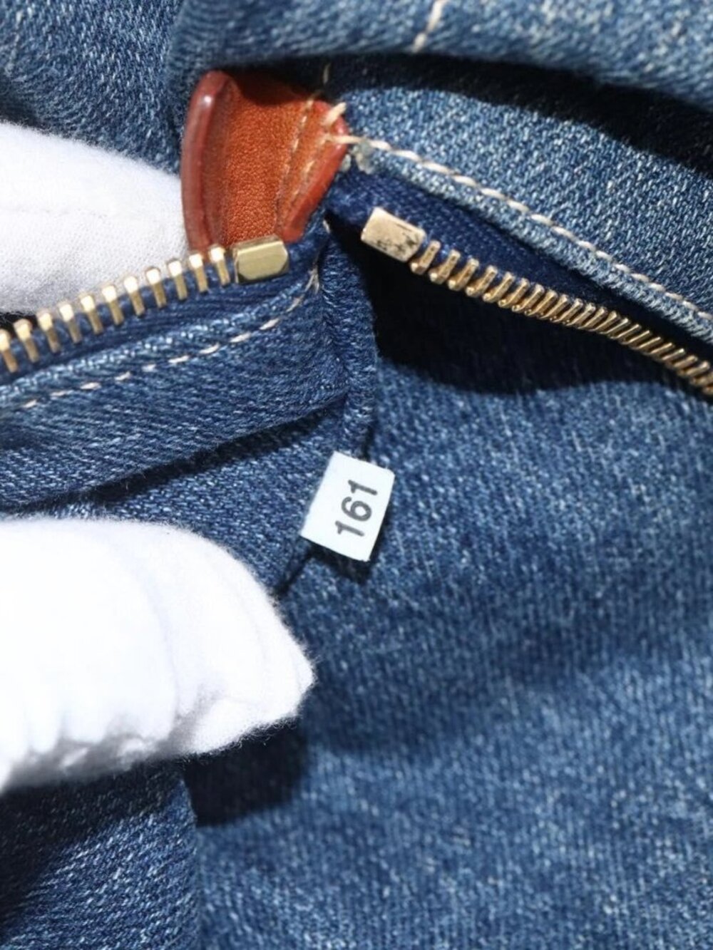 PRADA Canapa GM Hand Bag Denim Blue Gold Auth 173937 - Picture 11 of 16